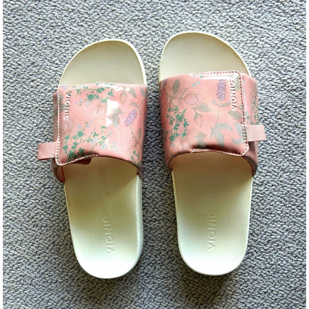 Vionic Keira Women's 8M Pink Floral Slide Sandals Orthotic Arch Support